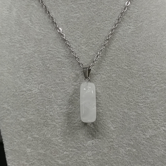 Natural Quartz Crystal Necklace Gemstone Pendant Stainless-Steel Chain 20" - Picture 4 of 15